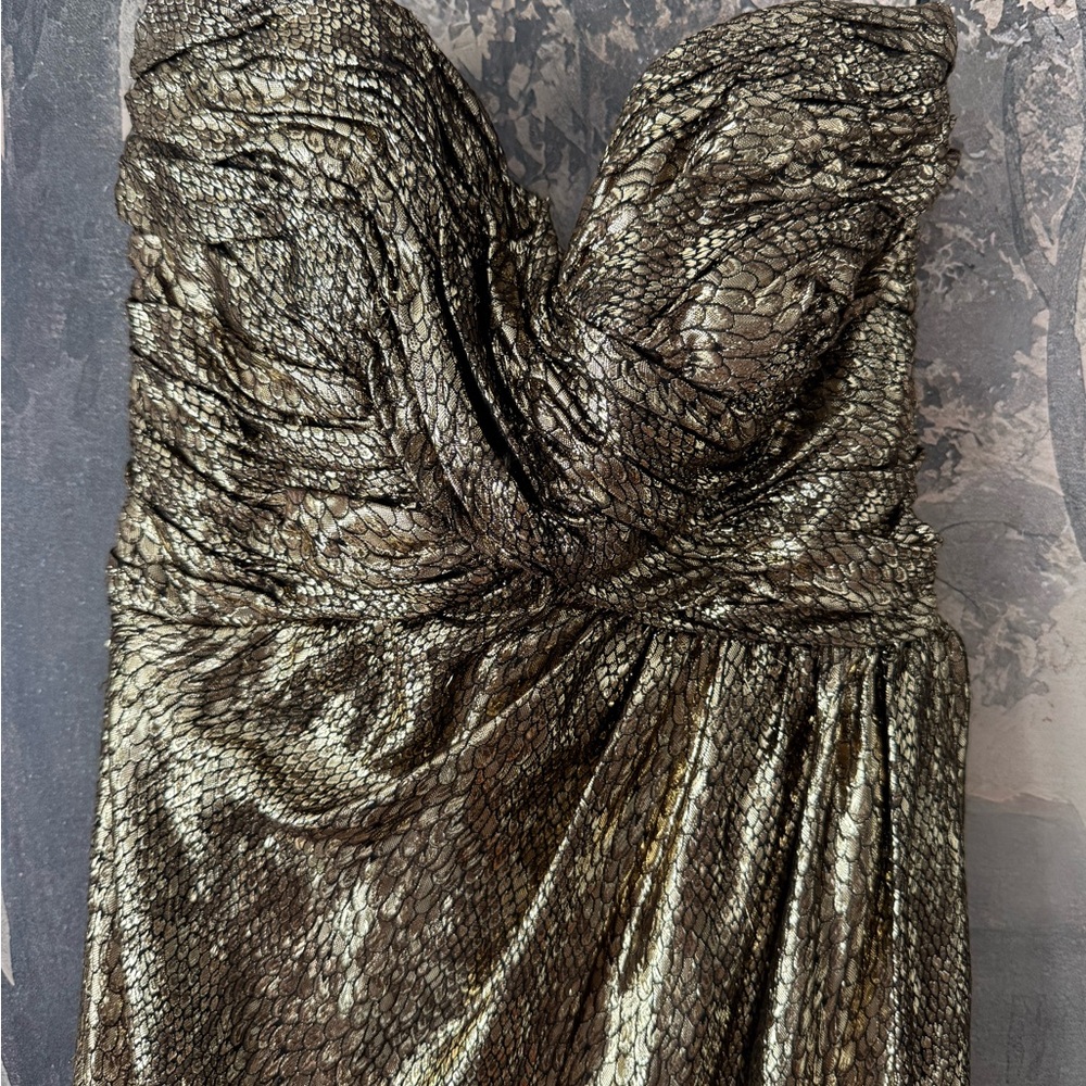 Vintage Victor Costa Metallic Gold Lamé Snakeskim Evening Dress